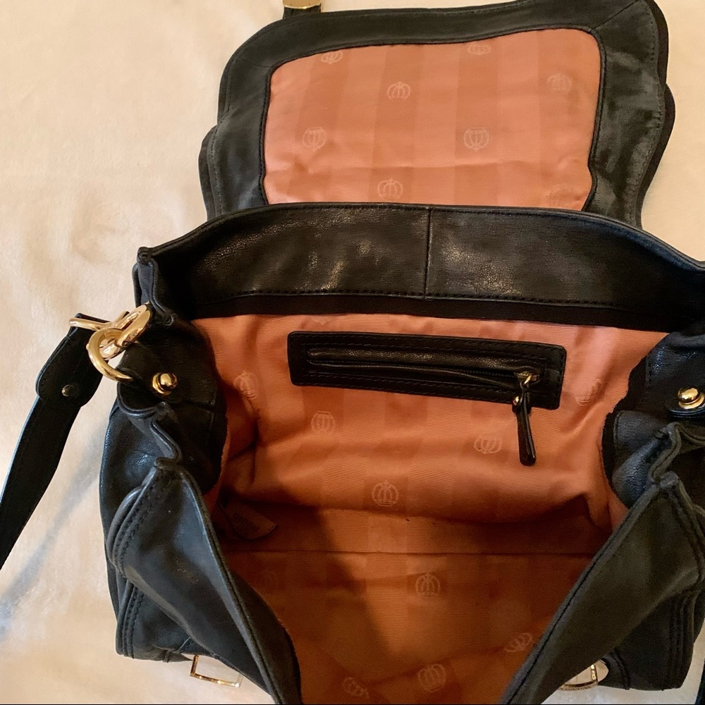Juicy Couture Black gorgeous leather satchel crossbody handbag w/ gold hardware - Picture 6 of 16